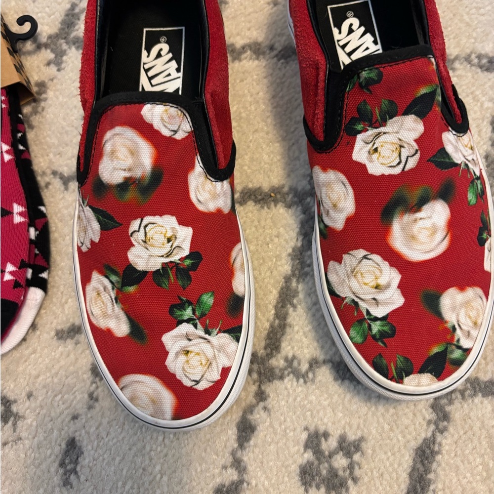 Vans Red and White Santa Slip-On Sneakers